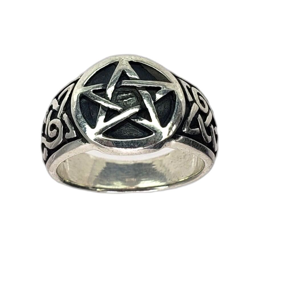 Pentacle Ring With Celtic Knotwork 925 Sterling Silver Pagan Wicca 4.8gr Size 6